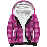 Pink Hawaiian Quilt Sherpa Hoodie Hawaii Pineapple Monstera Palaka Motifs - Polynesian Pride