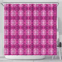 Pink Hawaiian Quilt Shower Curtain Hawaii Pineapple Monstera Palaka Motifs - Polynesian Pride