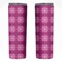 Pink Hawaiian Quilt Skinny Tumbler Hawaii Pineapple Monstera Palaka Motifs - Polynesian Pride