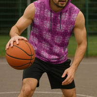 Pink Hawaiian Quilt Sleeveless Hoodie Hawaii Pineapple Monstera Palaka Motifs - Polynesian Pride