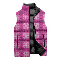 Pink Hawaiian Quilt Sleeveless Puffer Jacket Hawaii Pineapple Monstera Palaka Motifs - Polynesian Pride
