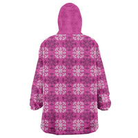 Pink Hawaiian Quilt Wearable Blanket Hoodie Hawaii Pineapple Monstera Palaka Motifs - Polynesian Pride