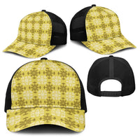 Yellow Hawaiian Quilt Baseball Net Cap Hawaii Pineapple Monstera Palaka Motifs - Polynesian Pride