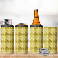 Yellow Hawaiian Quilt 4 in 1 Can Cooler Tumbler Hawaii Pineapple Monstera Palaka Motifs - Polynesian Pride