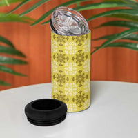 Yellow Hawaiian Quilt 4 in 1 Can Cooler Tumbler Hawaii Pineapple Monstera Palaka Motifs - Polynesian Pride