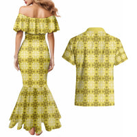 Yellow Hawaiian Quilt Couples Matching Mermaid Dress and Hawaiian Shirt Hawaii Pineapple Monstera Palaka Motifs LT14 - Polynesian Pride