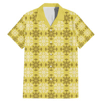 Yellow Hawaiian Quilt Family Matching Mermaid Dress and Hawaiian Shirt Hawaii Pineapple Monstera Palaka Motifs - Polynesian Pride