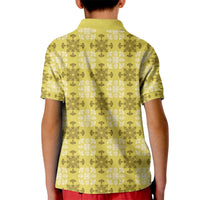 Yellow Hawaiian Quilt Kid Polo Shirt Hawaii Pineapple Monstera Palaka Motifs - Polynesian Pride