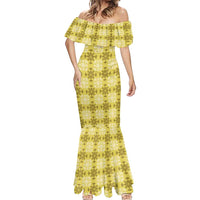 Yellow Hawaiian Quilt Mermaid Dress Hawaii Pineapple Monstera Palaka Motifs - Polynesian Pride