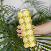 Yellow Hawaiian Quilt Skinny Tumbler Hawaii Pineapple Monstera Palaka Motifs - Polynesian Pride