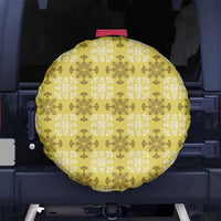 Yellow Hawaiian Quilt Spare Tire Cover Hawaii Pineapple Monstera Palaka Motifs - Polynesian Pride