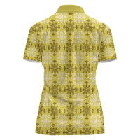 Yellow Hawaiian Quilt Women Polo Shirt Hawaii Pineapple Monstera Palaka Motifs - Polynesian Pride
