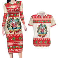 Mele Kalikimaka Hawaii Couples Matching Long Sleeve Bodycon Dress and Hawaiian Shirt Funny Beer-Loving Santa Hawaiian Tropical - Polynesian Pride