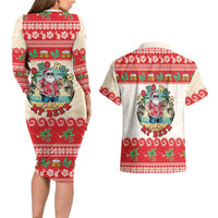 Mele Kalikimaka Hawaii Couples Matching Long Sleeve Bodycon Dress and Hawaiian Shirt Funny Beer-Loving Santa Hawaiian Tropical LT14 - Polynesian Pride