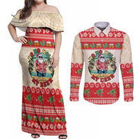 Mele Kalikimaka Hawaii Couples Matching Off Shoulder Maxi Dress and Long Sleeve Button Shirt Funny Beer-Loving Santa Hawaiian Tropical - Polynesian Pride