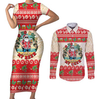 Mele Kalikimaka Hawaii Couples Matching Short Sleeve Bodycon Dress and Long Sleeve Button Shirt Funny Beer-Loving Santa Hawaiian Tropical LT14 Red - Polynesian Pride