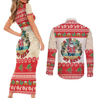 Mele Kalikimaka Hawaii Couples Matching Short Sleeve Bodycon Dress and Long Sleeve Button Shirt Funny Beer-Loving Santa Hawaiian Tropical LT14 - Polynesian Pride