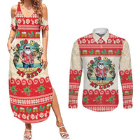 Mele Kalikimaka Hawaii Couples Matching Summer Maxi Dress and Long Sleeve Button Shirt Funny Beer-Loving Santa Hawaiian Tropical LT14 Red - Polynesian Pride