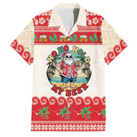 Mele Kalikimaka Hawaii Family Matching Off Shoulder Maxi Dress and Hawaiian Shirt Funny Beer-Loving Santa Hawaiian Tropical LT14 Dad's Shirt - Short Sleeve Red - Polynesian Pride