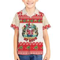 Mele Kalikimaka Hawaii Family Matching Off Shoulder Short Dress and Hawaiian Shirt Funny Beer-Loving Santa Hawaiian Tropical LT14 Son's Shirt Red - Polynesian Pride