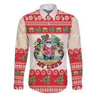 Mele Kalikimaka Hawaii Family Matching Puletasi and Hawaiian Shirt Funny Beer-Loving Santa Hawaiian Tropical LT14 Dad's Shirt - Long Sleeve Red - Polynesian Pride