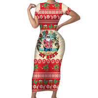 Mele Kalikimaka Hawaii Family Matching Short Sleeve Bodycon Dress and Hawaiian Shirt Funny Beer-Loving Santa Hawaiian Tropical LT14 Mom's Dress Red - Polynesian Pride