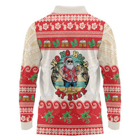 Mele Kalikimaka Hawaii Long Sleeve Polo Shirt Funny Beer-Loving Santa Hawaiian Tropical - Polynesian Pride