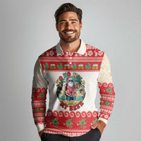 Mele Kalikimaka Hawaii Long Sleeve Polo Shirt Funny Beer-Loving Santa Hawaiian Tropical - Polynesian Pride