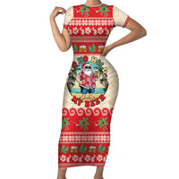 Mele Kalikimaka Hawaii Short Sleeve Bodycon Dress Funny Beer-Loving Santa Hawaiian Tropical - Polynesian Pride