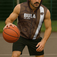 Bula Fiji Football Custom Sleeveless Zip Hoodie One Vanua One Team Tapa Pattern