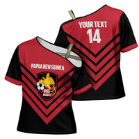 Hekari Papua New Guinea Football Custom Cross Shoulder Shirt Go PNG Red Army LT14 - Polynesian Pride