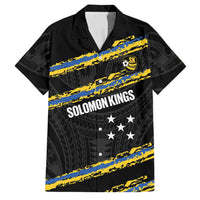 Kings Solomon Islands Football Custom Family Matching Off Shoulder Short Dress and Hawaiian Shirt Come On Solomons Polynesian Grunge Style LT14 Dad's Shirt - Short Sleeve Black - Polynesian Pride