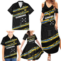 Kings Solomon Islands Football Custom Family Matching Summer Maxi Dress and Hawaiian Shirt Come On Solomons Polynesian Grunge Style LT14 - Polynesian Pride