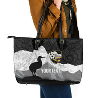 New Zealand South Island Football Custom Leather Tote Bag Aoraki Mount Cook With Kiwi Maori Pattern LT14 - Polynesian Pride