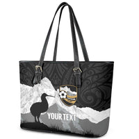 New Zealand South Island Football Custom Leather Tote Bag Aoraki Mount Cook With Kiwi Maori Pattern LT14 - Polynesian Pride