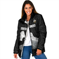 New Zealand South Island Football Custom Padded Jacket Aoraki Mount Cook With Kiwi Maori Pattern LT14 Women Black - Polynesian Pride