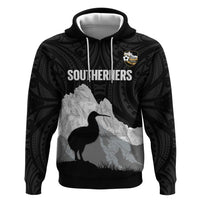 New Zealand South Island Football Custom Zip Hoodie Aoraki Mount Cook With Kiwi Maori Pattern LT14 Pullover Hoodie Black - Polynesian Pride