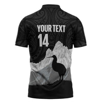 New Zealand South Island Football Custom Zipper Polo Shirt Aoraki Mount Cook With Kiwi Maori Pattern LT14 - Polynesian Pride