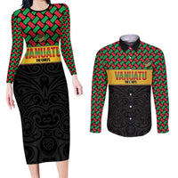 Vanuatu Football Custom Couples Matching Long Sleeve Bodycon Dress and Long Sleeve Button Shirt Go Chiefs Basket-weave Pattern