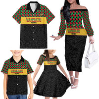 Vanuatu Football Custom Family Matching Off The Shoulder Long Sleeve Dress and Hawaiian Shirt Go Chiefs Basket-weave Pattern LT14 - Polynesian Pride