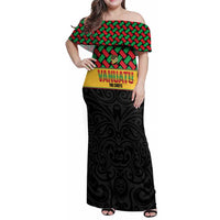 Vanuatu Football Custom Family Matching Off Shoulder Maxi Dress and Hawaiian Shirt Go Chiefs Basket-weave Pattern LT14 Mom's Dress Black - Polynesian Pride