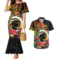 Vanuatu Boar Tusk Yumi Yumi Yumi Couples Matching Mermaid Dress and Hawaiian Shirt Independens Dei Long God Yumi Stanap LT14 Black - Polynesian Pride