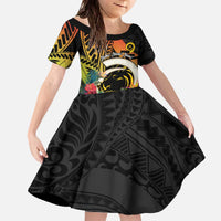 Vanuatu Boar Tusk Yumi Yumi Yumi Family Matching Off The Shoulder Long Sleeve Dress and Hawaiian Shirt Independens Dei Long God Yumi Stanap LT14 Daughter's Dress Black - Polynesian Pride
