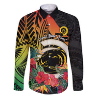 Vanuatu Boar Tusk Yumi Yumi Yumi Family Matching Off The Shoulder Long Sleeve Dress and Hawaiian Shirt Independens Dei Long God Yumi Stanap LT14 Dad's Shirt - Long Sleeve Black - Polynesian Pride
