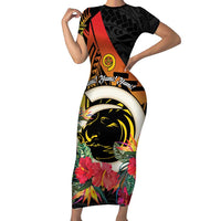 Vanuatu Boar Tusk Yumi Yumi Yumi Short Sleeve Bodycon Dress Independens Dei Long God Yumi Stanap LT14 Long Dress Black - Polynesian Pride