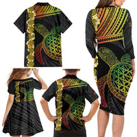 Vanuatu Sand Drawing Turtle Family Matching Long Sleeve Bodycon Dress and Hawaiian Shirt Happy Independence Day LT14 - Polynesian Pride