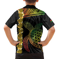 Vanuatu Sand Drawing Turtle Family Matching Off The Shoulder Long Sleeve Dress and Hawaiian Shirt Happy Independence Day LT14 - Polynesian Pride