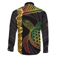 Vanuatu Sand Drawing Turtle Family Matching Off The Shoulder Long Sleeve Dress and Hawaiian Shirt Happy Independence Day LT14 - Polynesian Pride