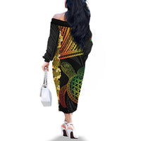Vanuatu Sand Drawing Turtle Family Matching Off The Shoulder Long Sleeve Dress and Hawaiian Shirt Happy Independence Day LT14 - Polynesian Pride