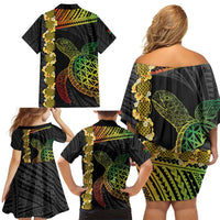 Vanuatu Sand Drawing Turtle Family Matching Off Shoulder Short Dress and Hawaiian Shirt Happy Independence Day